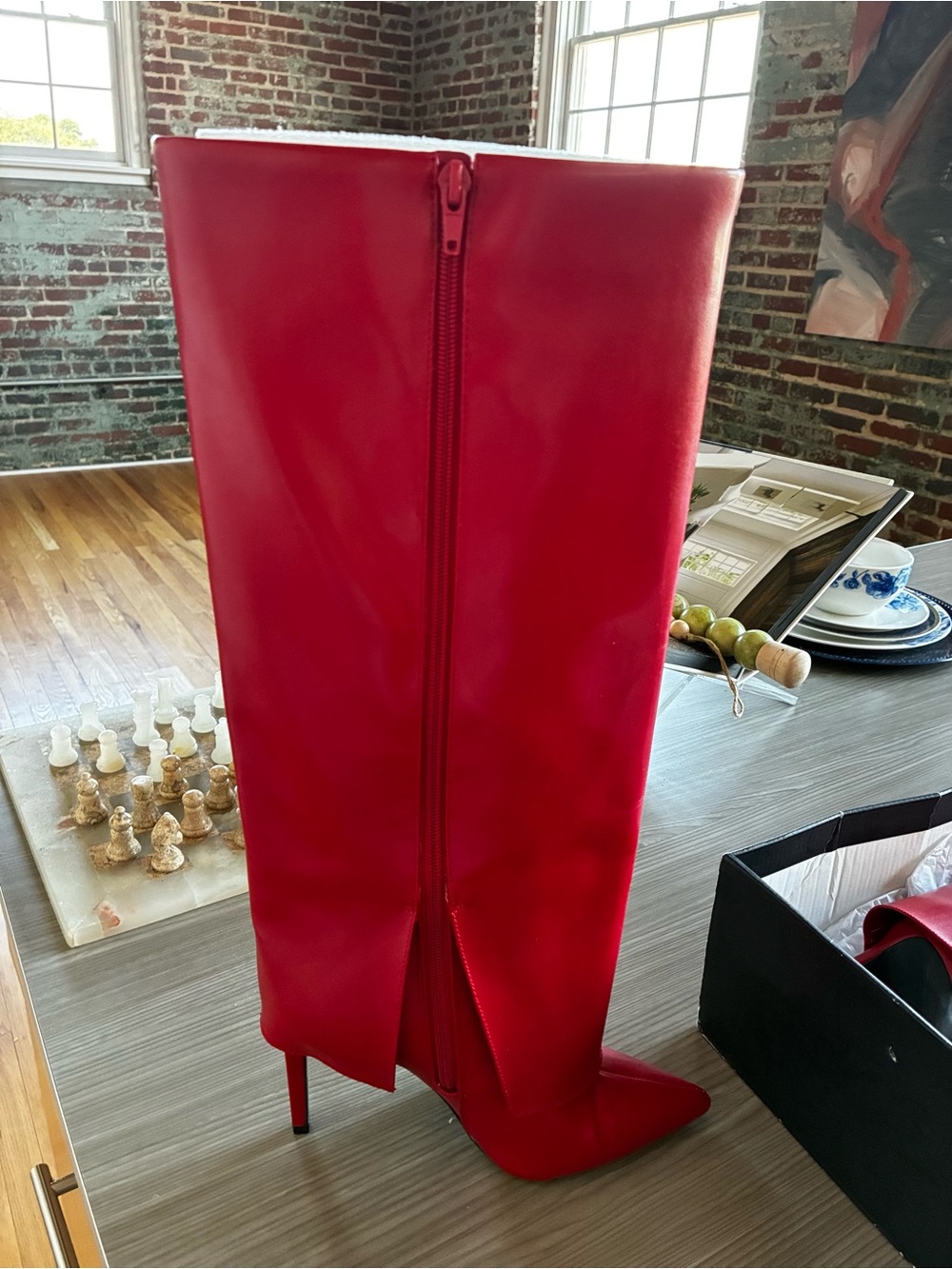 INC International Concepts Red Over-the-Knee Pointed Toe Stiletto Boots - Picture 2 of 7